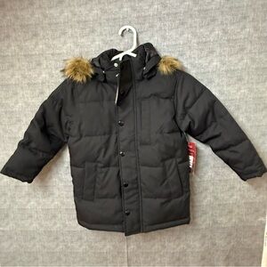 Swiss Tech Youth Girls Full-Zip Black Faux Fur Trim Hooded Parka Jacket XS (4-5)